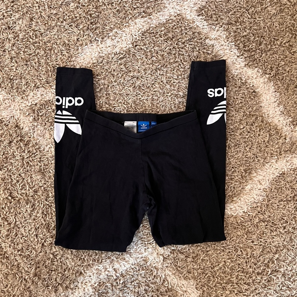 adidas Black Leggings with White Trefoil Logos